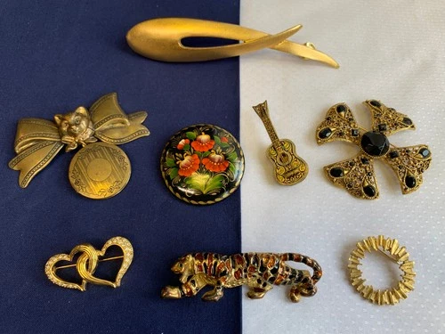 Vtg Brooch Lot Lee Wolfe Top Shelf Florenza Golden Scatter Pins Costume Jewelry
