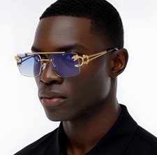 Luxury Punk Sun Glasses Men Lion Decor Square Rimless Gradient Vintage Hip Hop