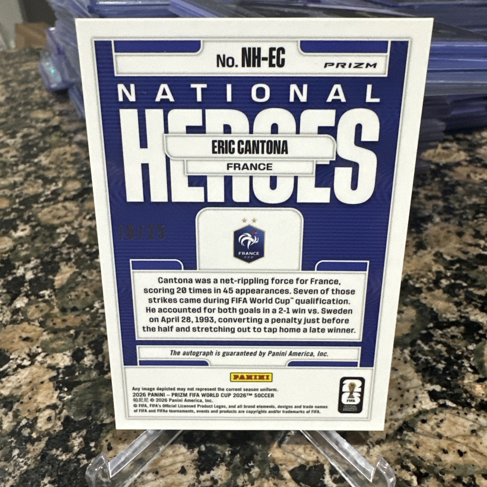 2026 Panini Prizm World Cup Eric Cantona National Heroes Blue Auto /25 France view 5