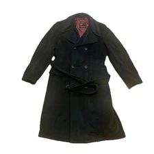 Large Vintage 1960s 60s Blue Black Plaid Tartan Overcoat Top Coat MOD