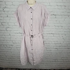 C&C California Purple 100% Linen Buttoned Belted Short Sleeve Midi Dress XL