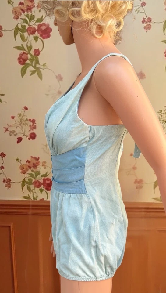 Traje de baño vintage años 50 1 pieza traje de baño bebé azul corsé Marina Del Mar, 27w Foto 2 de 4