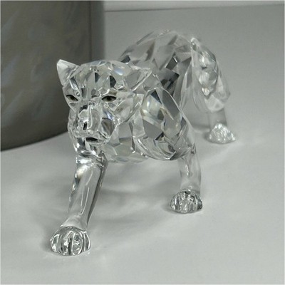 Swarovski Crystal Leopard Figurine Silver Crystal Glossy Signed w/ Box  217093