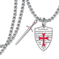 Armor of God Necklace Sterling Silver Knight Sword Cross Templar Crusader Chr...