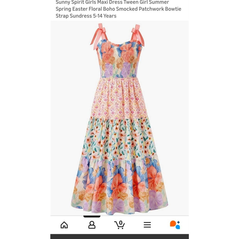 Sunny Spirit Girls Pink Blue Floral Cotton Maxi Sundress 7-8 Bow Smocked