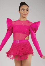 Dance Costume Large Adult Pink Weissman 16762 Jazz Tap Fringe Asymmetrical Mesh