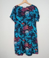 Ann Taylor Loft Linen Rayon Tropical Print Dress Medium Large Resort Beach Mb