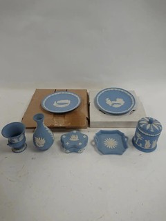 Wedgwood Jasperware Blue Bundle Plates Vase Jar Tray Trinket Box Collectible