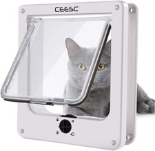 CEESC Medium Cat Door for Interior/Exterior Door, Weatherproof, White, Rotary 4
