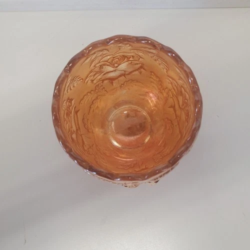 Dugan Marigold Carnival Glass Vintage Wreath of Roses Small Bowl