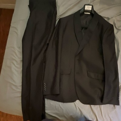 VINCI Men's Black 2 Piece Suit Jacket 44 Slim & Pants Size 38 Solid
