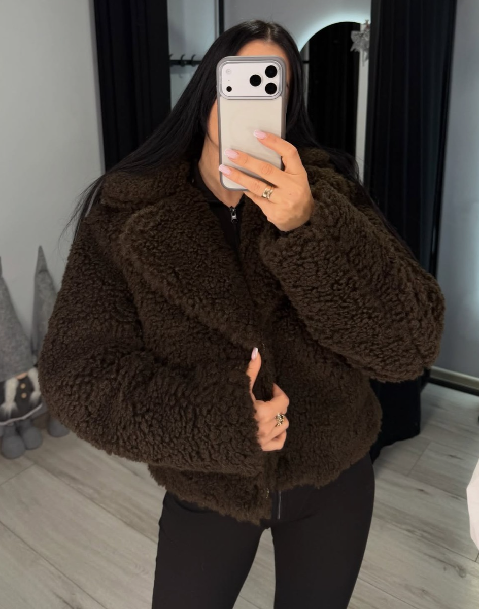 Zara Short Faux Shearling Teddy Coat Chocolate Brown Size XS Small