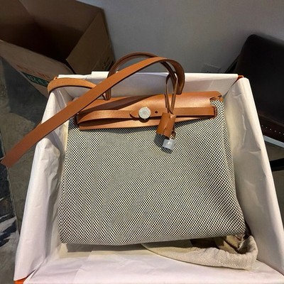 Hermes Herbag 31 Brown Black Canvas Leather Authentic Brand New Giftable