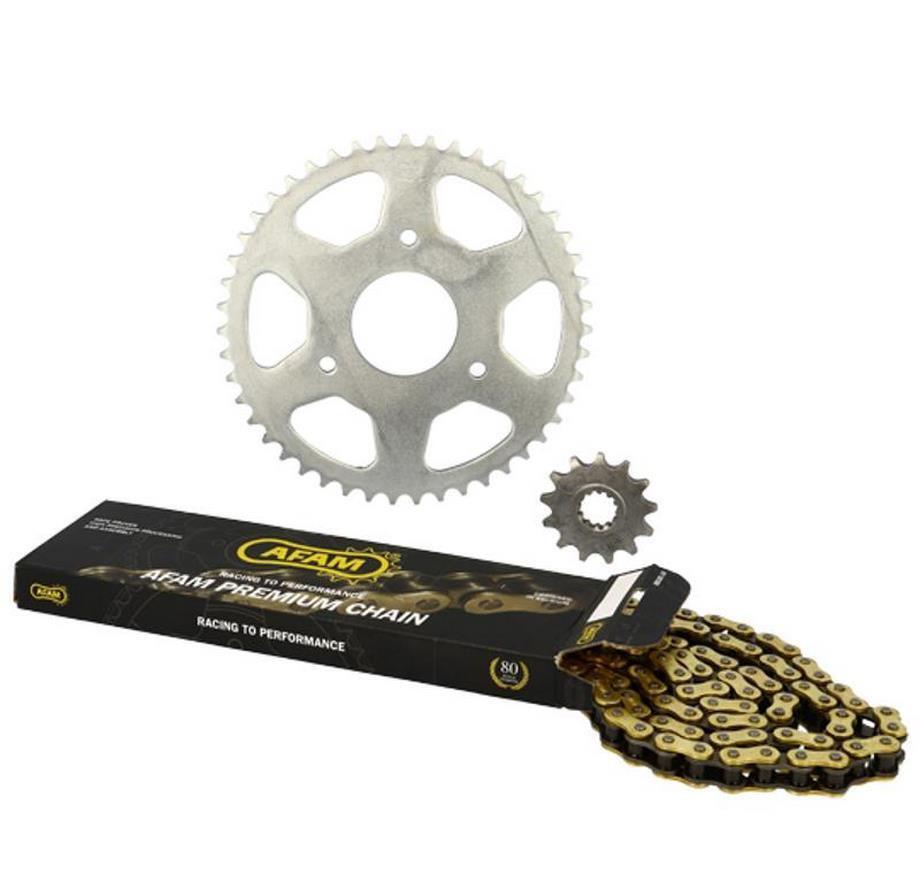 Kit chaîne 420 Afam haute résistance 13x47 couronne d55 3 trous
