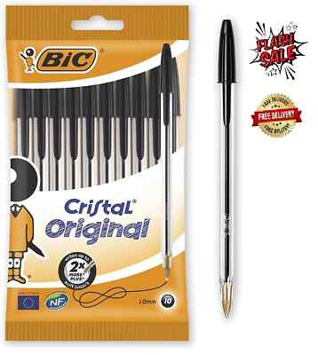 BIC PENS Cristal Medium Büro Kugelschreiber Biros 1,0 mm Schwarz Original 10