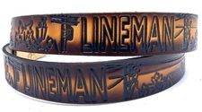 LINEMAN ELECTRICAL POLE TOOLS EMBOSSED LEATHER COWHIDE BELT SIZE 26-48 USA MADE