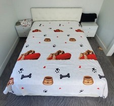 6 Pc Set Sleeping Dog Puppy Paws Print Queen Duvet Pillow Cover European Bed