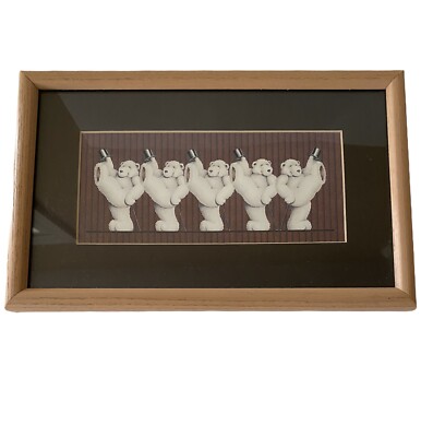 Vintage Dancing Polar Bears Wood Framed Matted Art Print 12 X 7 Heartprint Inc.