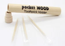 Wood Pocket Travel Toothpick Holder - with Toothpicks
