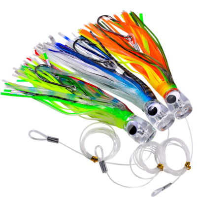 Saltwater Trolling Lures Set For Big Game Fishing - Rigged With Leader & Hook For Marlin, Tuna, Wahoo, Shark