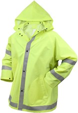 Neon Green Reflective Rain Jacket Stripes Hood High Visibility Safety HiVis Gear