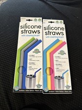 3 Reusable Silicone Drinking Straws with Cleaning Brush, 2 Pack 6 Total  NEW  