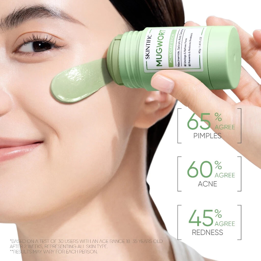 SKINTIFIC Mugwort Acne Clay Mask Stick 40g Reduces Redness, Inflammation