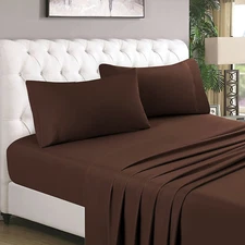 Homeideas 4 Piece Bed Sheets Set (Queen, Chocolate), 1800 Bedding Soft Brushed M