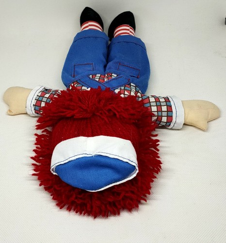 RAGGEDY ANDY Soft Plush Toy Cloth Rag Doll Red Bow Tie Woolen Hair 31cm H VGC - Picture 9 of 11