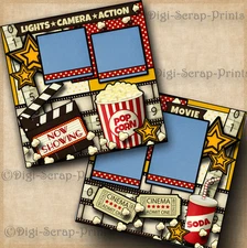 NOW SHOWING MOVIE premade scrapbook pages paper piecing LAYOUT family DIGISCRAP