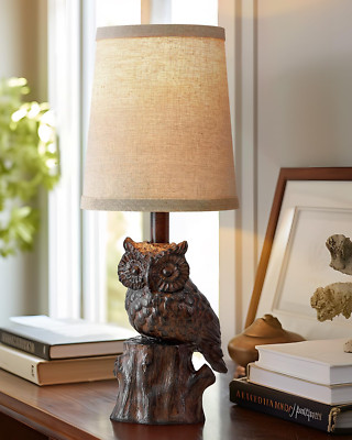 Owl Shape Small Table Lamp Bedroom Living Room Nightstand Farmhouse Brown Lamps