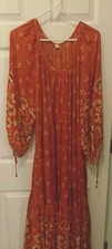 Spell and The Gypsy Collective Coral Floral Ruffle Drawstring Slv Dress Sz Lg