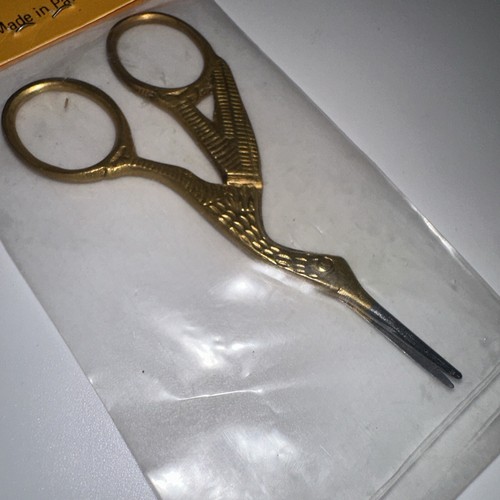 Heron Crane Stork Bird Sewing Embroidery Gold Tone Scissors Marked Pakistan - Picture 6 of 7