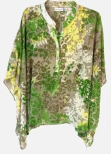 Susan Graver Print Sheer Chiffon Scarf Top Sz M Green/Beige A215106 Women CB76F