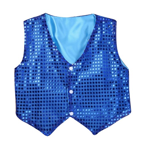 Kids Boys Glittery Sequined Suit Waistcoat Jazz Dance Performance Shiny Vest - Picture 28 of 86