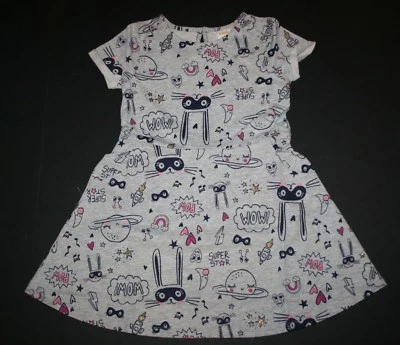 NEW Gymboree Girls 3T 5T Gray Doodles Print Skater Dress Cosmic Club Bunny Space
