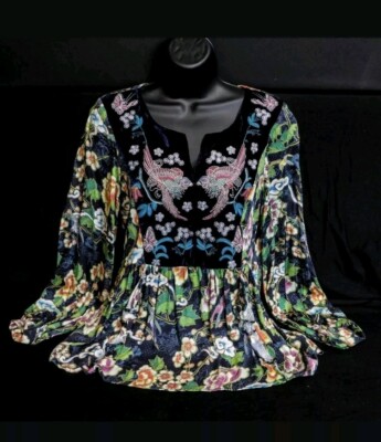 NWOT Large Hale Bob 40'' Chest Velvet Embroidered Butterflies Birds Flowers