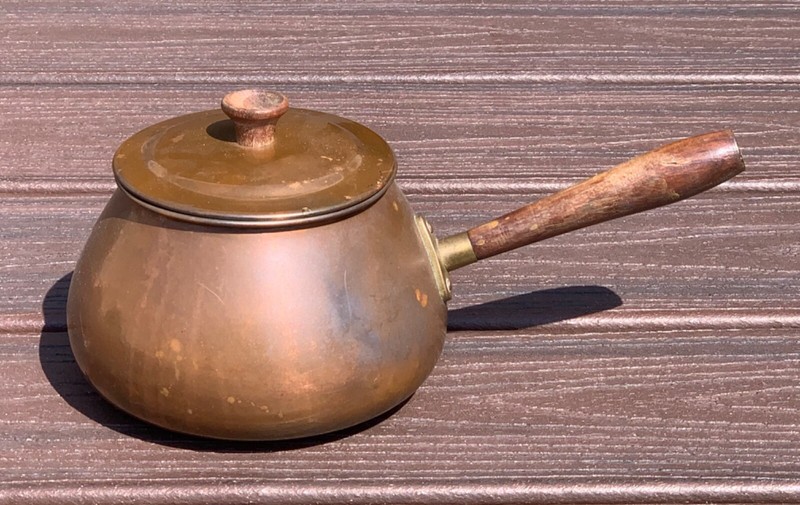 Primitive Decor - Copper Pot with Lid, Wooden Handles, made in Portugal O.D.T.