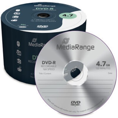 50 x MediaRange DVD-R 16x Speed 4,7GB 120min Recordable Blank Discs in Spindel