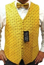 BOYS QUALITY YELLOW MUSIC NOTES WAISTCOAT & BOWTIE SET