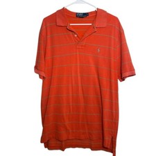 Polo by Ralph Lauren Shirt Men's Large Orange Striped Short Sleeve Preppy