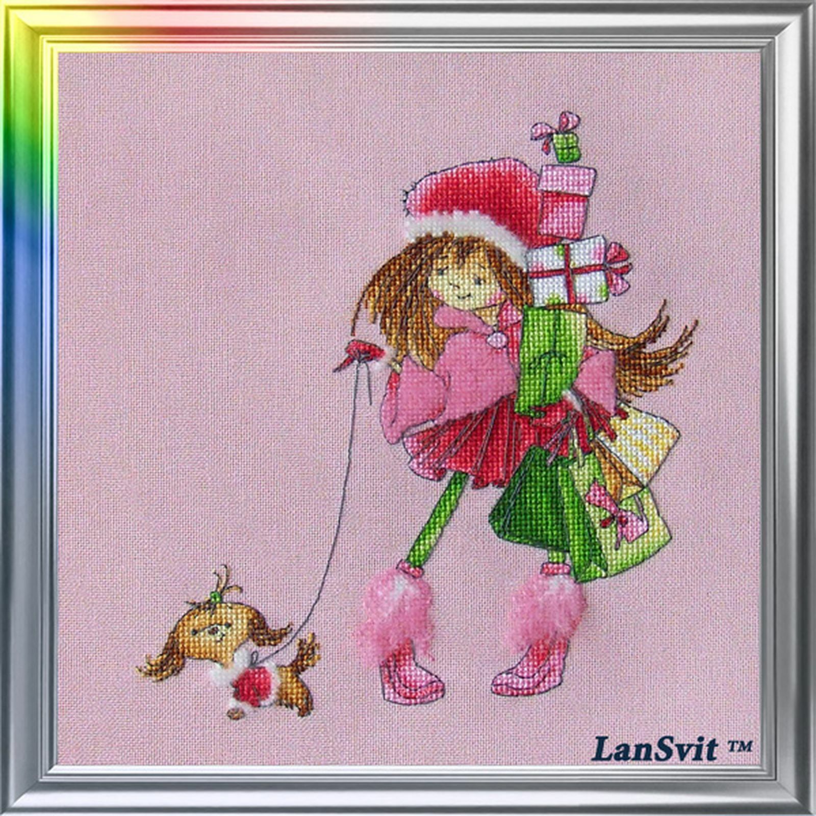 Kit point de croix compté Deux copines marchant LanSvit broderie fils coton