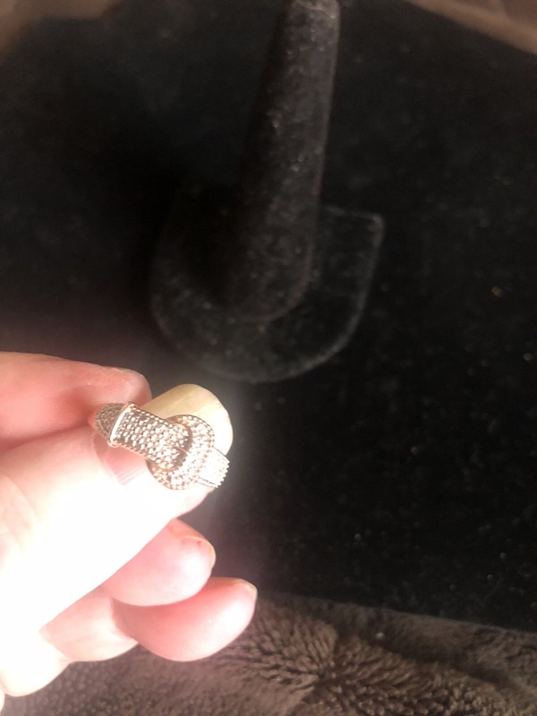 Diamond Accent Buckle Ring In Vermeil RG Over Sterling Silver 