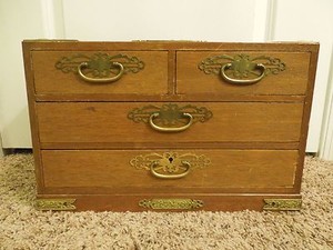 Vintage Bureau Top Jewelry Box Chest With Decorative Metal Corner