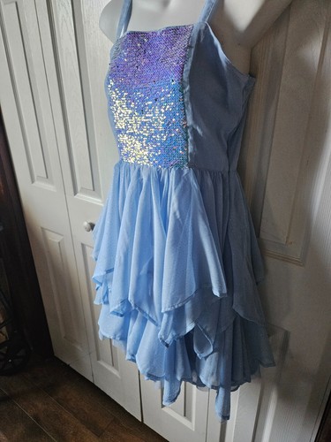 NWT Reversible Justice Sequins and Tulle Light Blue Girls Dress size 16 - Picture 5 of 6