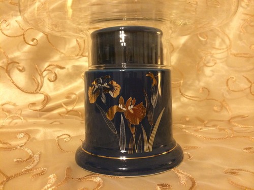Clear Glass Dome Globe Fine China Ceramic Hurricane Oil Lamp Candle Holder - Picture 10 of 11