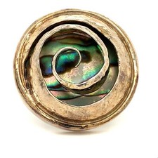 Vintage Sterling Signed 925 Rare Abalone Shell Shadow Swirl Designer Ring size 8