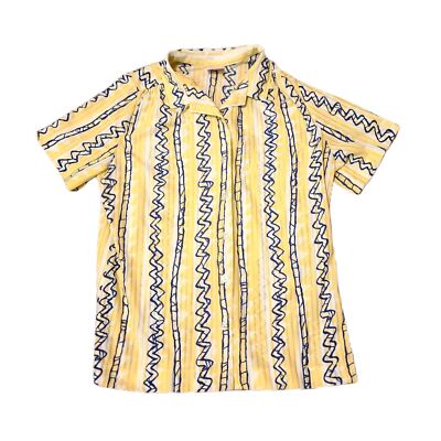 Vintage Womens Button Down Shirt Graff Yellow Geometric Polyester Collared Small