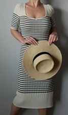 JUSTFAB Striped Ivory/Black Puff Sleeve Knit Sweetheart Sweater Dress Size M 