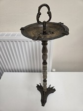 Vintage Standing Ashtray Cast  Metal Wood Base Rococo Dragon Design